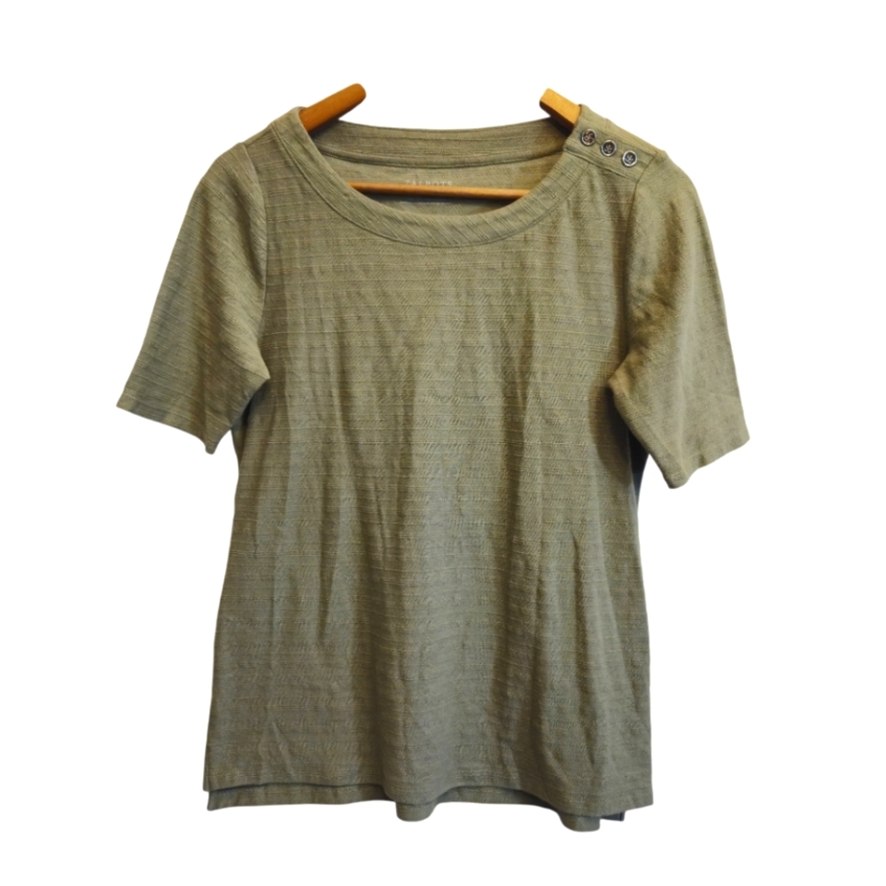 TALBOTS Boat Neck Button Shoulder All‎ Cotton Tee Olive X Small